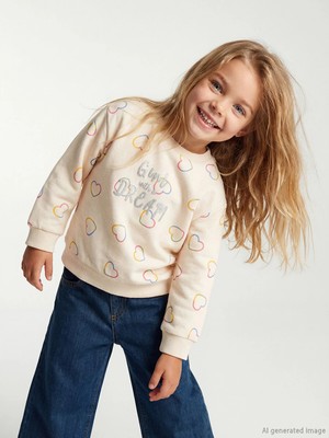 Lc Waikiki Yeni Sezon Bisiklet Yaka Baskılı Kız Çocuk Sweatshirt