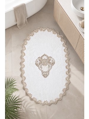 Bonny Home Gold Dantelli Kaymaz Taban Banyo Paspası Güpürlü Yıkanabilir Banyo Takımı Venecca