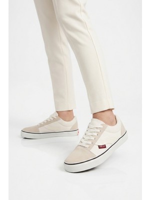Walkway Beyaz Dar Kalıp Nefes Alan Bağcıklı Keten Erkek Spor Ayakkabı Sneaker 1002 G