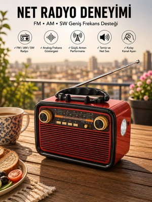 Eco Lounge Müzik Kutusu Bluetooth Bağlantılı El Fenerli Nostaljik Tasarım Radyo