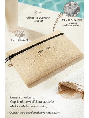 Ocean Home Textile Termal Astarlı Naturel Renk Jüt Keten Makyaj Çantası 22 x 14 cm Seyahat İçin