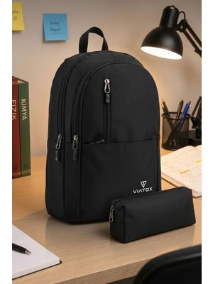 Viatox LS-2034 Unisex Çok Gözlü Geniş Hacimli Terletmeyen Ortopedik Sırt Destekli Lise Ortaokul İlkokul Okul SİYAH