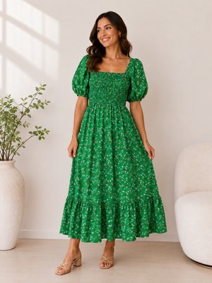 Likapashop Viskon Kumaş Büzgülü Gipeli Elbise 2704