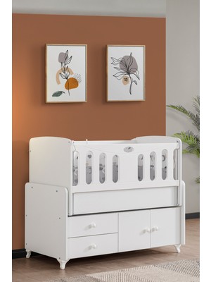 Setay Beşik, Armadi Çekmeceli Dolaplı Sallanan Beşik 60X120 cm – Beyaz