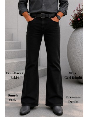 Cedy Denim Cedy Denım Premium Seri: Erkek Mavi Retro Flare Bootcut Jean - Geniş Paça Taşlanmış Denim Pantolon C370
