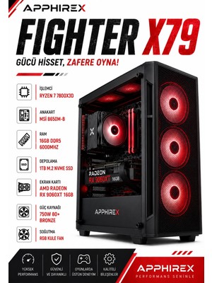 Apphirex Fıghter X79 Ryzen 7 7800X3D 16GB Ddr5 Ram 1tb M.2 SSD RX9060XT 16GB Masaüstü Oyuncu Bilgisayar