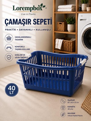 Lorempbox 40 Lt Çamaşır Sepeti | Havalandırmalı Plastik Çamaşır Sepeti | Ergonomik Taşıma Kollu | Dayanıklı Kirli Çamaşır Sepeti