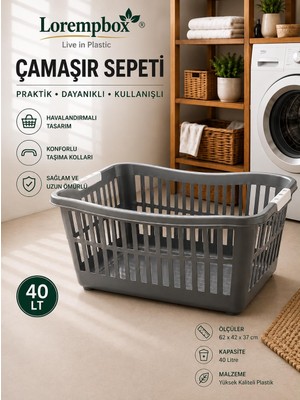 Lorempbox 40 Lt Çamaşır Sepeti | Havalandırmalı Plastik Çamaşır Sepeti | Ergonomik Taşıma Kollu | Dayanıklı Kirli Çamaşır Sepeti