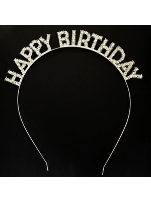 Hace Bazaar Gümüş Kristal Taşlı Happy Birthday Doğum Günü Tacı Ithal Ürün A Kalite 17X16 cm