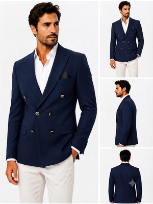 Sabri Zengin Erkek Slim Fit Kruvaze Blazer Ceket