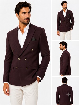 Sabri Zengin Erkek Slim Fit Kruvaze Blazer Ceket