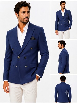 Sabri Zengin Erkek Slim Fit Kruvaze Blazer Ceket