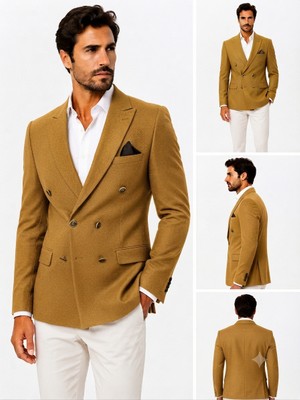 Sabri Zengin Erkek Slim Fit Kruvaze Blazer Ceket