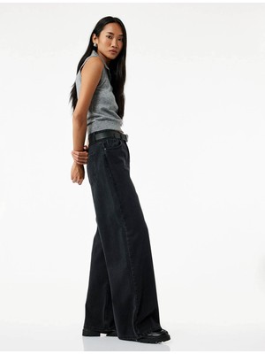 Koton Loose Straight Fit Siyah Kadın Jean Pantolon 7WAL40013MD