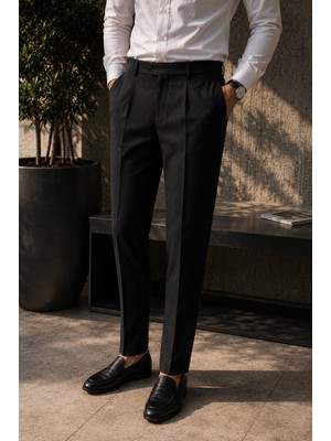 Adam & Eve Fashion Erkek Lacivert Yeşil Pileli Cepli Regular Fit Klasik Kumaş Pantolon