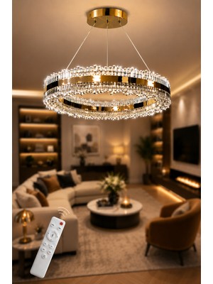 Ece Aydınlatma Charlotte Gold Kaplamalı Çift Yönlü Aydınlatmalı Kumandalı Dimmerli 3 Renk Ledli Avize - Çap 40 cm