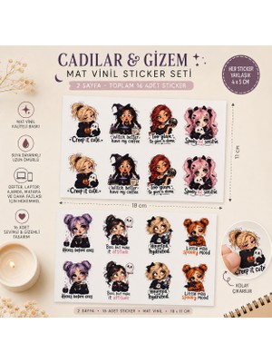 Tişört Kodu Cadılar & Gizem Mat Vinil Sticker Seti | 16 Adet Sticker