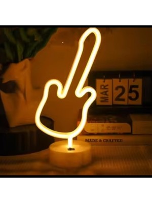 Hace Bazaar Neon Gitar Masa Lambası Pil+Usb