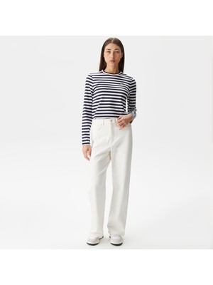 Lacoste Kadın Loose Fit Beyaz Jean Pantolon