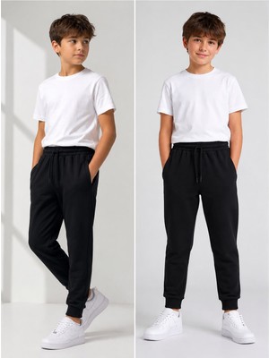 ERDEM KIDS Unisex Kız Erkek Çocuk Beli Paçası Lastikli Fermuar Cepli Okul Iki Iplik Eşofman Altı Pantolon