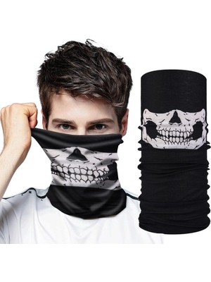 Marsilyan Siyah Renk Dikişsiz Çok Fonksiyonlu Çene Kafatası Yüz Maskesi Baf Buff Bandana Boyunluk Bilekli
