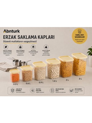Abnturk Kapaklı 6'lı Kare Dik Saklama Kabı Seti-Iç Içe Geçen Erzak Bakliyat Mutfak Düzenleme Seti