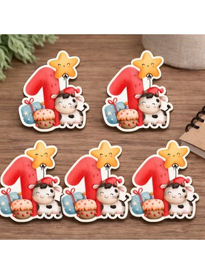 1 Yaş Temalı Inek Figürlü Mdf – 5’li Set 5x5 cm Mdf