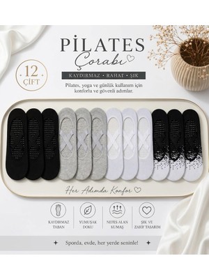 Çorap Vitrini Pilates ve Yoga Için 12'li Kaydırmaz Babet Çorap Seti