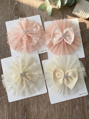 Bebila Baby Kız Bebek Bandana 4'lü Set Lastikli Mevlütlük Resim Çekimi