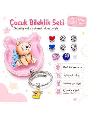 Shopfocus 12 Parça Özel Kutulu Figürlü Ayıcık Sevimli Bileklik Aksesuar Seti Kız Çocukları Için El Becerisi Tasarım Paslanmaz Çelik Hediyelik Çocuk Takı