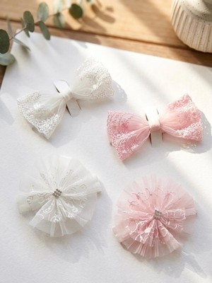 Bebila Baby Kız Bebek Bandana 4'lü Set Lastikli Mevlütlük Resim Çekimi