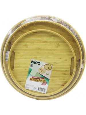 Hace Bazaar Yuvarlak - 3 Boy Bambu Ahşap Tepsi Seti 30--35--38CM (4887)