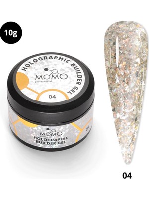 Momo Professional Holographic Builder Gel, Nail Art için Protez Tırnak Jeli No.04, Glitter Sarı Simli, 10 gr