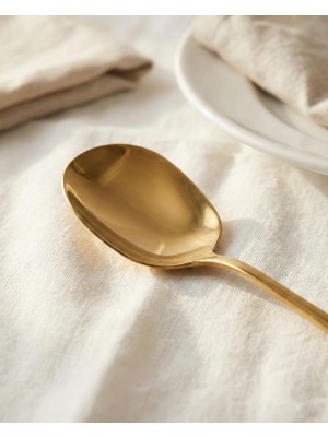 TeknoKapsül Gold Orta Boy Paslanmaz Çelik Servis Kaşığı & Profesyonel Sunum Gereci 21 cm