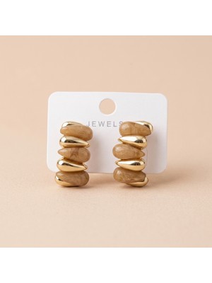 Jewelry Vıp Seri 316L Çelik Gold Renk Karamel Desenli Küpe 3 cm
