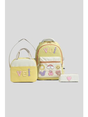 Vei Bag Veibag Ember Ilkokul, Ortaokul Çanta Seti - Beslenme Çantalı ve Kalemlikli 3'lü Set - Su Itici Kumaş, Sarı