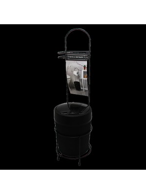 Hace Bazaar Siyah Metal Ayaklı Wc Kağıtlık Yuvarlak Plastik Kovalı (4887)