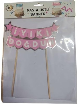 Alkar Store Iyi Ki Doğdun Pasta Üstü Banner, Pembe ve Altın Renk, 18X7 cm