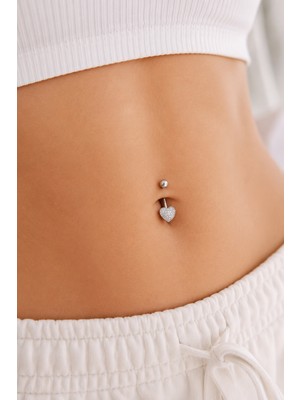 Sacce Scarves & Accessories Çelik Minimal Küçük Kalp Göbek Piercing Gümüş Renk