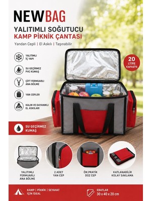 Newbag Yandan Cepli Yalıtımlı Soğutucu  El Askılı Taşınabilir Kamp Piknik Çantası-Orta Boy