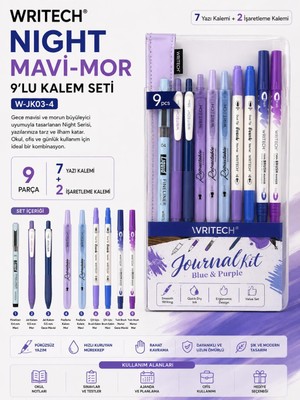 Writech W-JK03-4 Night Mavi-Mor Kalem Seti 9'lu