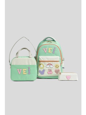 Vei Bag Veibag Ember Ilkokul, Ortaokul Çanta Seti - Beslenme Çantalı ve Kalemlikli 3'lü Set - Su Itici Kumaş,yeşil