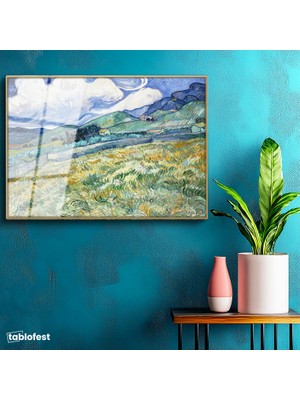 Tablofest Altın Renk Metal Çerçeveli Tamperli Cam Tablo Van Gogh Buğday Tarlası Yokuş Yukarı Ressam Tablosu Duvar Dekoru