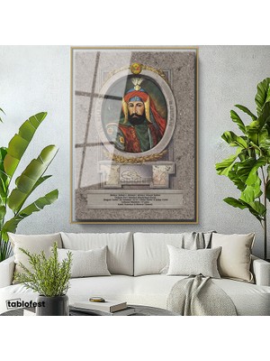 Tablofest Altın Renk Metal Çerçeveli Tamperli Cam Tablo Sultan I Ahmed Portresi Osmanlı Tablosu Duvar Dekoru