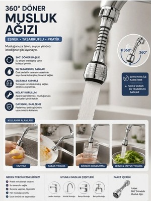 Akn Musluk Ucu Başlığı 360 Derece Hareketli - Tasarruflu Musluk Ucu Eki
