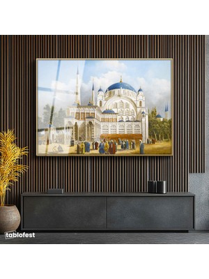 Tablofest Altın Renk Metal Çerçeveli Tamperli Cam Tablo Tarihi Külliye Meydanı Osmanlı Tablosu Duvar Dekoru