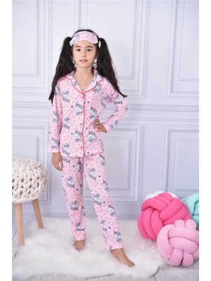 Lillypicca Ünicorn Desenli Pamuklu Önden Düğmeli Göz Bantlı Uzun Kol Pijama Takımı 9025