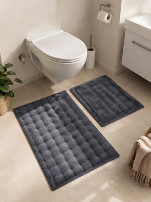 Çapa Home Capa Home Soft Touch Antrasit Peluş Banyo Paspas Takımı 2 Parça Klozet Takımı