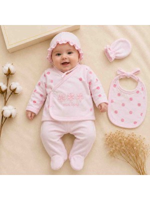 Babys Tasarım Kutulu 0-3 Ay Kız Bebek 5'li Hastane Çıkışı Seti – Çiçek Nakışlı Yenidoğan Zıbın Takımı, Üst, Patikli Alt, Şapka, Önlük ve Eldiven Hediyelik
