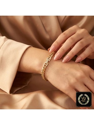 Xuping Jewelry Vıp Seri 316L Çelik 14K Gold Renk Taşlı Kilitli Ince Gurmet Bileklik 19,5 cm